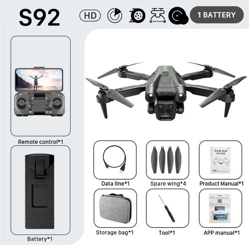 K750fa-Drone S92 Avec Triple Camra Hd 1080p,Moteur  Brosse D'vitement D'obstacles,Quadrirotor  Flux Optique,Wifi Fpv Rc,Hlicoptres,Jouets,Cadeaux - Type Black-3 C-1b
