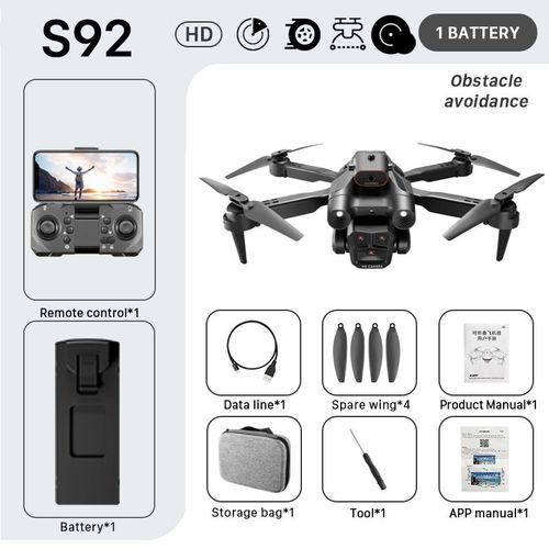 K750fa-Drone S92 Avec Triple Camra Hd 1080p,Moteur  Brosse D'vitement D'obstacles,Quadrirotor  Flux Optique,Wifi Fpv Rc,Hlicoptres,Jouets,Cadeaux - Type Black-Oa-3 C-1b