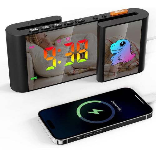 Kaacly Rveil Numrique Pour Enfants Avec Veilleuse 7 Couleurs, Rveil Matin  Miroir Led Rvb Couleurs Cartoon Avec Snooze, 2 Modes D'alarme, Luminosit Rglable, 12/24h,Horloge Digitale Port Usb