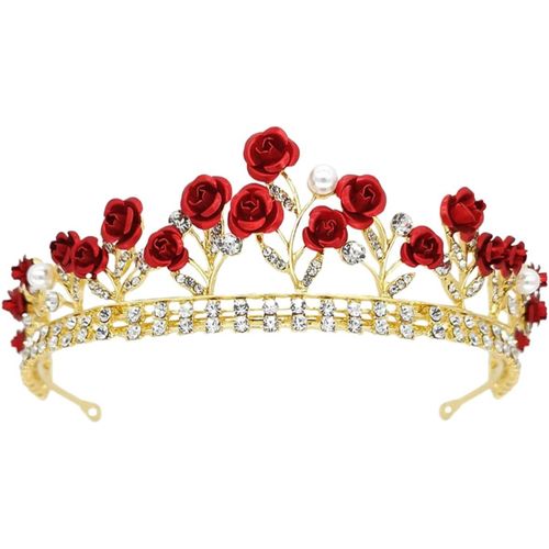 Kal-1 Couronne De Ptales De Rose Pour Fille, Couronne D'anniversaire, Couronne De Princesse Dore, Couronne De Beaut, Couronne De Strass Pour Enfants, Couronne Royale, 13,7 X 4,1 Cm, Alliage, No
