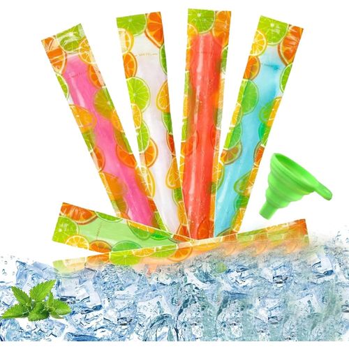 Kal-100 Pcs Moule Sacs Popsicle Pochettes Popsicle Moule Sacs Bpa Free Diy Popsicle Pochettes Avec Entonnoir Vert (28 X 5 Cm)