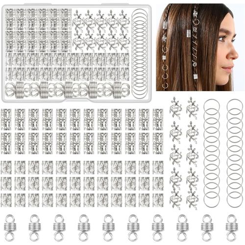 Kal-100 Pices Bijoux Cheveux Tresse Argent, Dreadlocks Perle Cheveux Mtal Rglable Vikings Spiral Coils, Bague Cheveux Anneau Cheveux Pour Hommes/Femmes Cheveux Dcoration Und Accessoires De Coiff