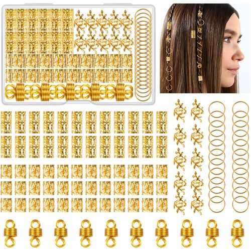 Kal-100 Pices Bijoux Cheveux Tresse Dor, Dreadlocks Perle Cheveux Mtal Rglable Vikings Spiral Coils, Bague Cheveux Anneau Cheveux Pour Hommes/Femmes Cheveux Dcoration Und Accessoires De Coiffure