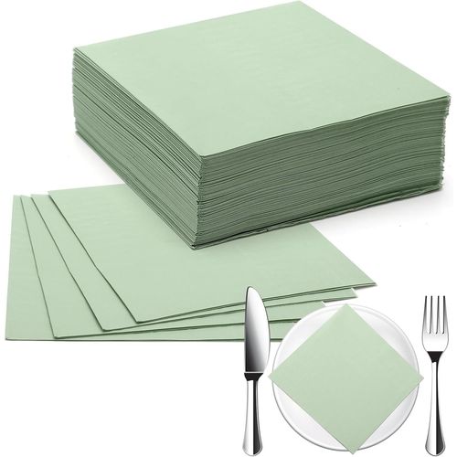Kal-100 Stck Serviette Papier Vert Sauge, 33 X 33 Cm Serviette De Table Vert Sauge, Serviettes Papier Jetables, Serviette Papier Mariage, Serviette De Table Papier, Serviette Vert Sauge