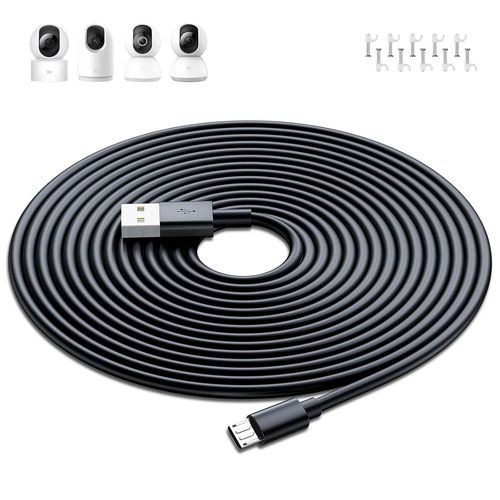 Kal-10m Cble De Charge Usb Vers Micro Usb Pour Xiaomi Camera 2k/Pro, Cbles D'extension D'alimentation De Camra De Scurit Pour Xiaomi Mi/Yi/Cloud Camera,Pour Wyze/Nest/Arlo Q/Furbo Dog Cam,Noir