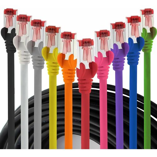 KAL-- 10X 0,25 M Cble Patch Cat6 S/Ftp Blindage Pimf Cble Rseau Cat.6 Rj45 Cble Ethernet Routeur Lan Dsl Commutateur Modem Panneau De Brassage - 10 Couleurs