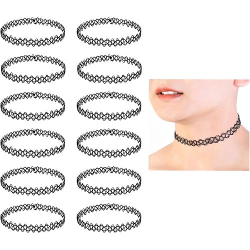 Kal-12 Pices Collier Ras Du Cou, Ras Du Cou lastique Chane De Tatouage Collier Extensible Femmes Collier Pour Filles Filles Enfants Femmes Caoutchouc lastique/Plastique