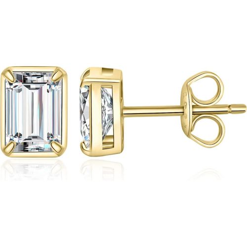 Kal-1ct Classique Boucles D'oreilles Taille meraude Cubique Zircon En Argent 925 Femme, Petite Clous D'oreilles Pierre Plaqu Or Jaune Plaqu Or Rose, Diamant Simul Ensemble Bijoux Mariage
