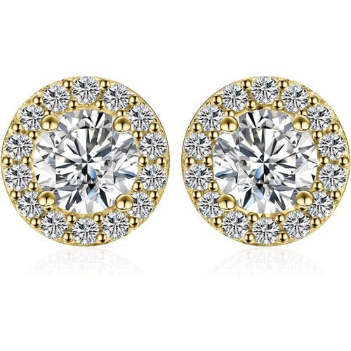 Kal-1ct Halo Boucles D'oreilles Taille Rond Solitaire Cubic Zirconia Argent 925 Femme, Plaqu Or Jaune Or Rose Petite Clous D'oreilles Pierre Fille, Diamant Simul Ensemble Bijoux Mariage