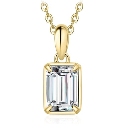 Kal-1ct Solitaire Zirconium Taille meraude Collier Femme Argent 925, Plaqu Or Jaune Or Rose Pendentif Pierre Fianaille 45cm Diamant Simul Mariage Promise Chaines, Ensemble Bijoux Cadeau