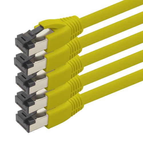 KAL-1M Cble Rseau Cat 8 Cble Cat8 Jaune - Pack De 5 Cble Ethernet Cat.8 Lan 2000 Mhz 40 Gbit S 40Gbase-T Poe+ Cble Ethernet Lszh