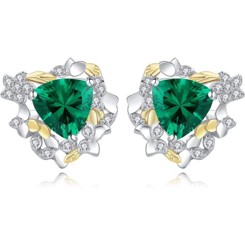 Kal-2.5ct Riz Pudding Boucles D'oreilles Verte Triangle Simul Emeraude Argent 925 Pour Femme, Plaqu Or Jaune Clous D'oreilles Pierre Ensemble Parure De Bijoux Cadeau Maman