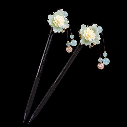 Kal-2 Pices Bois Chinois Epingle Cheveux Femme, Vintage Retro Accessoires Cheveux Fr Langes Haar, Fleur lgante Gland Baguette Chinese Chignon (Cymbidium)