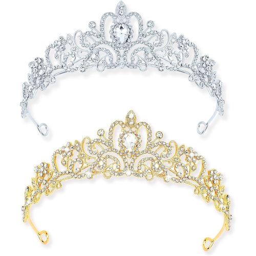Kal-2 Pices Couronne Princesse Pour Femme Et Fille, Diademe Femme Argent Dor Couronne Anniversaire Pour Anniversaire Cosplay Mariages Fte 14 Cm X 4,4 Cm