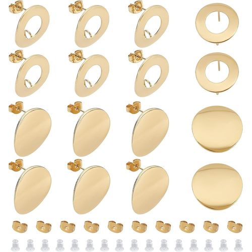 Kal-20 Pcs 2 Styles Dor Plat/Creux Rond 304 Boucles D'oreilles En Acier Inoxydable Avec crous En Silicone Apprts En Acier Inoxydable Avec Boucle Pour La Fabrication De Bijoux