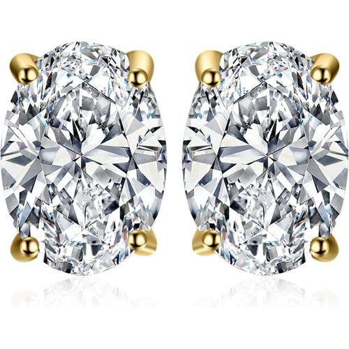 Kal-2ct Classique Taille Ovale Solitaire Cubic Zirconia Boucles D'oreilles Argent 925 Femme, Plaqu Or Jaune Or Rose Clous D'oreilles Pierre, Diamant Simul Ensemble Bijoux Mariee Mariage