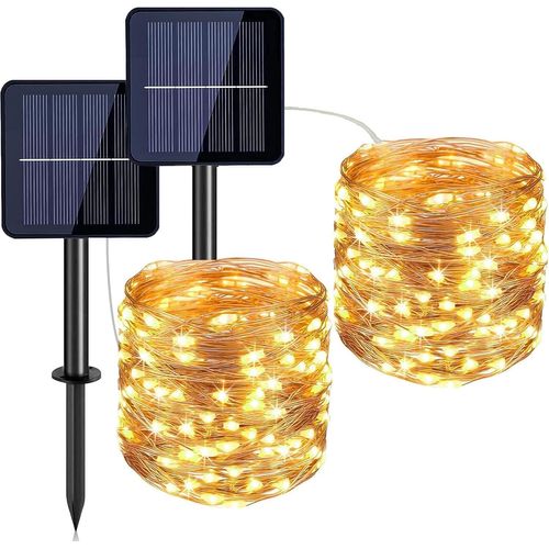 Kal-2pcs Guirlande Lumineuse Solaire 12m 100 Leds Blanc Chaud Lampion Solaire Avec 8 Modes,Ip65 Etanche Intrieur Extrieur Dcoration Lumiere Pour Fte,Jardin,Mariage,Nol,Anniversaire,Terrasse