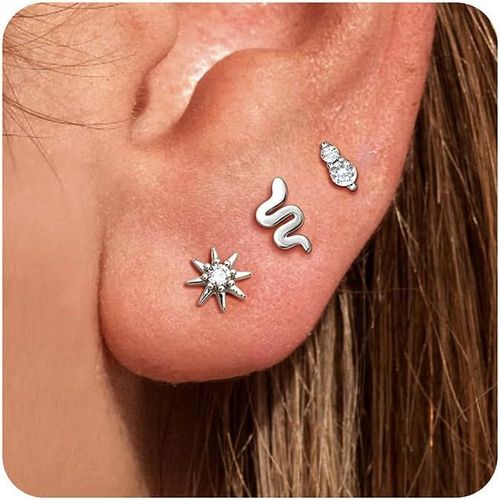 Kal-3 Paires De Boucles D'oreilles En Argent Et Or S925 Clous D'oreilles Avec Dos Plat En Or 14k, Boucles D'oreilles Mdicales Et Hypoallergniques Pour Femmes Et Filles Conch