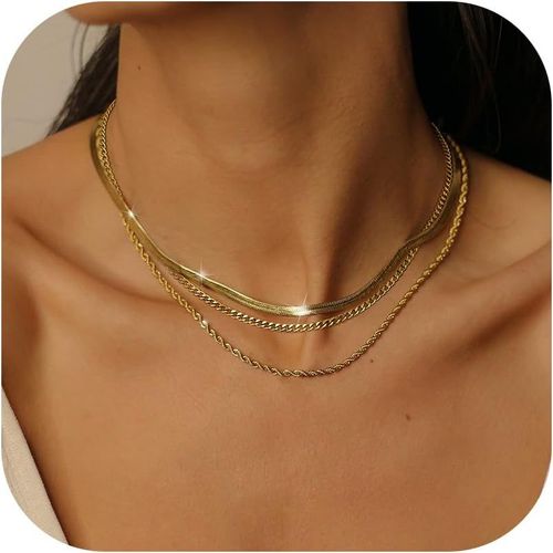 Kal-3 Pices Collier Femme Chane Acier Inoxydable Chane Serpent Empilable Colliers Chane Dlicate Set Collier Pendentif Zircon/Cercle/Disque Femme Or/Argent