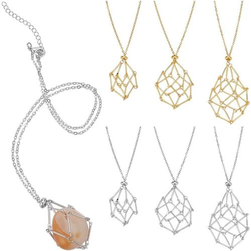 Kal-3 Taille Porte De Pierre Cristal 6pcs Support De Cage En Cristal Collier En Acier Inoxydable Support De Pierre Vide Support De Pendentif Cage Pour Fte Des Mres Collier Femmes, Or/Argent