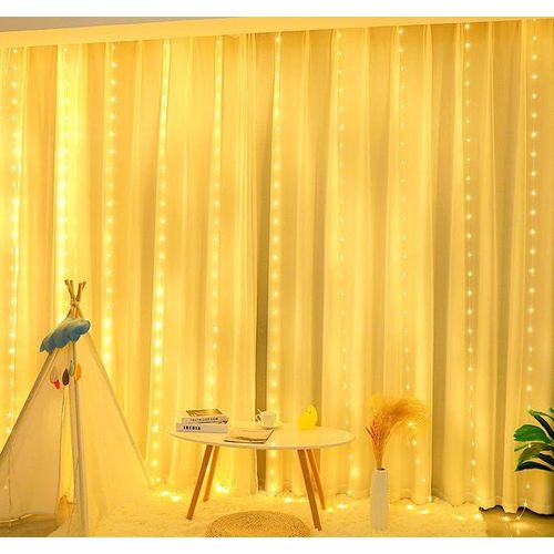 Kal-300led Guirlande Lumineuse,3x3m Usb Rideau Lumineux Noel Intrieur,8 Modes D'eclairage Dimmable Avec Tlcommande Et Minuterie, Pour Nol, Mariage, Anniversaire, Fentre