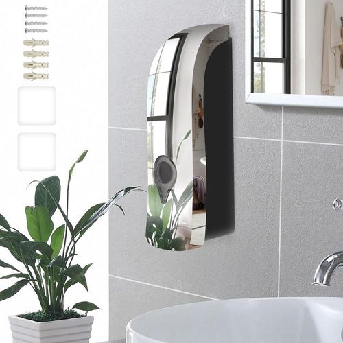 Kal-300ml Distributeur De Savon Manuel, Mural Simple Tte Distributeur De Savon Liquide, Distributeur De Shampooing, Gel Douche De Salle De Bain, Sans Perage, Avec Vis (Argent - Surface Du Miroir)