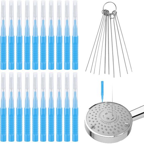 Kal-30pcs Nettoyant Pommeau De Douche Outils, Brosse Nettoyage Pommeau De Douche Pics De Nettoyage Pour Pomme De Douche Brosse De Nettoyage Pour Petit Trou Espace Buse Fente (Bleu)