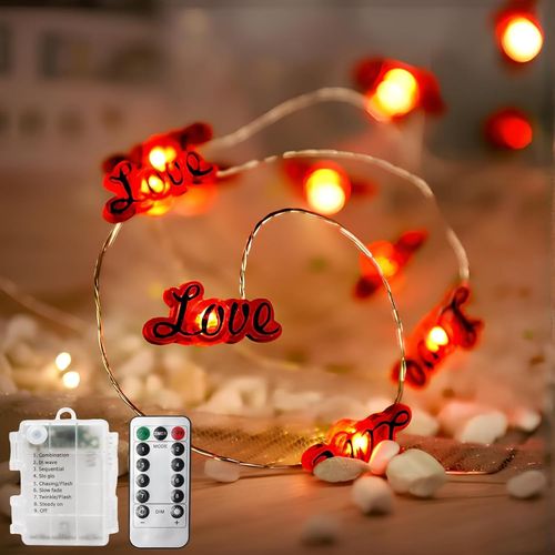 Kal-3m Guirlandes Lumineuses Led En Forme De C?ur, Guirlande Lumineuse Rouge Love Avec 30 Ampoules, Guirlande Lumineuse D'ambiance Dcoratives, Chane Lumineuse Led  Piles, Pour Nol/Saint Valentin