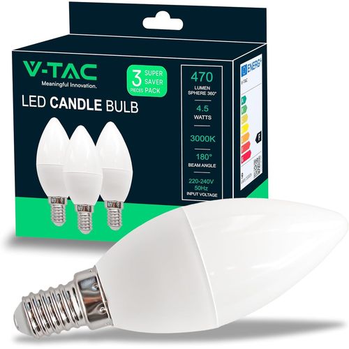 Kal-3x Ampoules Led Bougie E14, 4,5w (quivalent  40w) - 470 Lumen - 3000k Blanc Chaud - Ouverture Du Faisceau Lumineux 180 - Ampoule Led Efficacit Maximale Et conomie D'nergie - (Lot De 3)