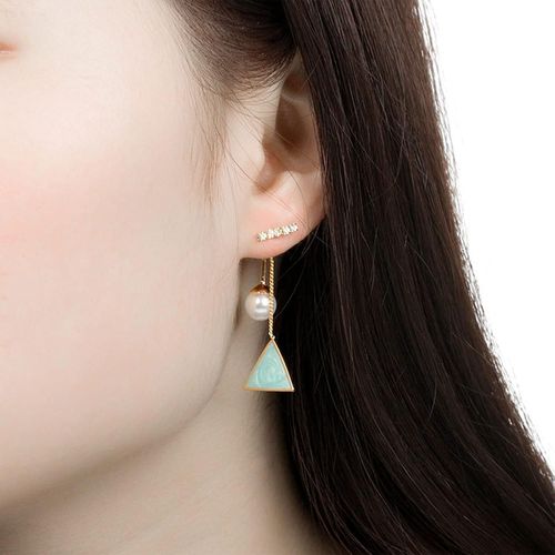 Kal-4 Boucles D'oreilles Grimpeur En Cristal Clou Perle Bleu Triangle Boucles D'oreilles Goutte Or Dos Boucles D'oreilles Bijoux Pour Femmes Et Filles