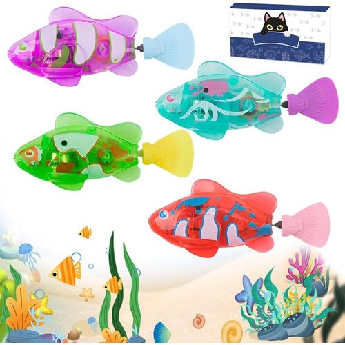 KAL-4 Pices Robo Fish, Robot Fish Avec Lumire, Poisson Robot Fish lectrique, Faux Poisson Aquarium Qui Nage, Rutilisable Poisson Piscine Jouet De Bain Pour Bebe Enfants Chat Et Chiens Jouets