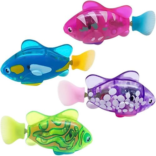 KAL-4 Pices Robo Fish, Robot Fish Avec Lumire, Poisson Robot Fish lectrique, Poisson Bain, Poisson Jouet Enfant Electronique, Nageur Rutilisable Pour Enfants