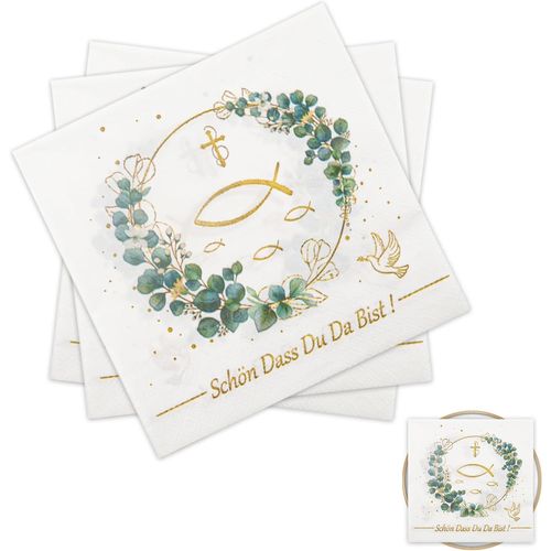 Kal-40 Pices Serviette Papier, 33 X 33 Cm Servietten Eukalyptus Poisson Serviette Bapteme Serviette Communion Serviette De Table Papier, Pour Baptme, Communion Et Confirmation