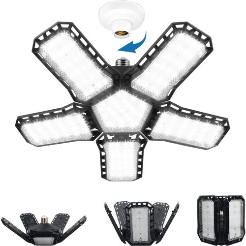 Kal-5+1 clairage De Garage  Led,120w Lampe D'atelier Dformables  5 Panneaux Ajustables,E26/E27 Lumire De Garage Super Brillant Eclairage Pour Garage,Entrept,Gym,Sous-Sol,Cuisine
