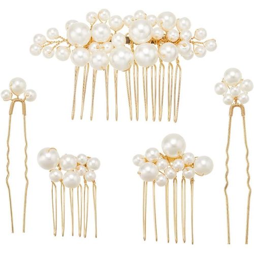 Kal-5 Barrette  Cheveux En Perles Dores Ensemble D'accessoires De Bijoux Peigne Antidrapant En Mtal Dcoratif Multi Styles pingle En Forme De U Pour Femmes Mode Mariage Bal Demoiselle D'hon