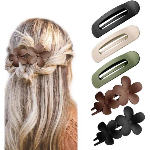 Kal-5 Pcs Pinces  Cheveux Pour Femme Grand Ensemble Mat Barrettes  Cheveux En Forme De Fleur Forte Tenue Antidrapante Hair Clip Pour Cheveux pais Et Cheveux Fins
