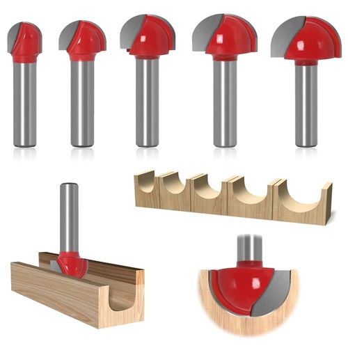 Kal-5 Pices Fraise  Fond Rond Bois, 8mm Routeur Core Box Bits Tige 12/16/ 19/22/25mm,Fraise Defonceuse,Fraise  Rainurer,Fraise  Bois Raboter Outil De Travail Du Bois,Queue Mches Routeur Bits