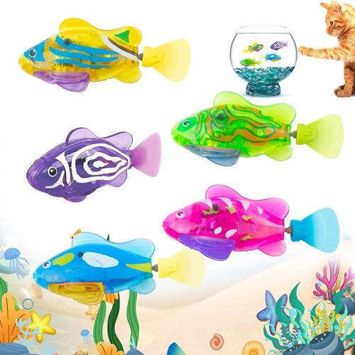 KAL-5 Pices Robo Fish, Robot Fish Avec Lumire, Poisson Robot Fish lectrique, Faux Poisson Aquarium Qui Nage, Rutilisable Poisson Piscine Jouet De Bain Pour Bebe Enfants Chat Chiens