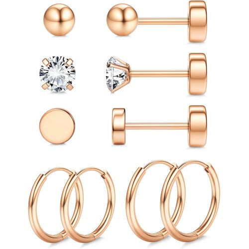 Kal-5paires Boucles D'oreilles Titane G23 Pour Oreilles Sensibles Boucles D'oreilles Hypoallergnique Zirconium Cubique Pour Piercing Multiple Cartilage Boucles D'oreilles  Dos Plat Pour Femmes 20g