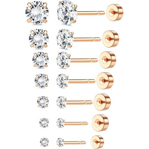 Kal-7 Paires Threadless Boucles D'oreilles Femme Homme Acier Inoxydable 2-8 Mm Cz Boucles D'oreilles Plaqu Or 18k Piercing Cartilage Hlix Tragus Piercing Oreille Dos Plat Boucles D'oreilles