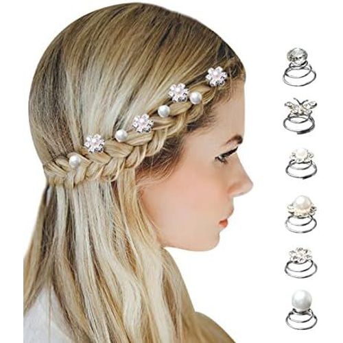 Kal-72 Pcs pingles  Cheveux En Spirale, Mini Strass Belle Fleur De Cristal De Perle Twists Cheveux Clips Pins Spirales Pour Le Dcor Defte De Mariage Bijoux De Marie, 6 Styles