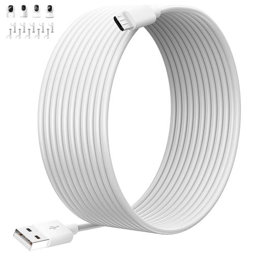 Kal-8m Cble De Charge Usb Vers Micro Usb Pour Xiaomi Camera 2k/Pro, Cbles D'extension D'alimentation De Camra De Scurit Pour Xiaomi Mi/Yi/Cloud Camera,Wyze/Nest/Arlo Q/Furbo Dog Cam,Blanche