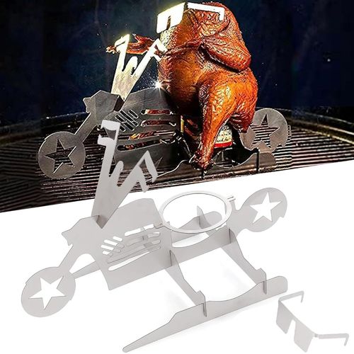 KAL-Acier Inoxydable Support  Poulet, Vertical Rtissoire  Poulet, Support  Poulet Barbecue Amovible Avec Plateau gouttoir, Pour Four, Barbecue, Accessoires Gril, Camping(Poulet Rti  Moto)
