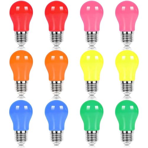 Kal-Ampoule Colore E27,2w Led Ampoules Couleur, quivalent Incandescence 20w, Rose, Orange, Rouge, Jaune, Bleu, Vert, Ac 220v, Lot De 12
