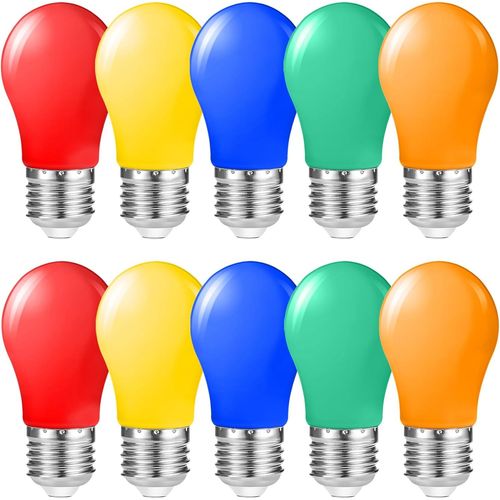 Kal-Ampoule Couleur Led E27 Ampoules, E27 1w Ampoules Colores Lampe Led,Orange Rouge Jaune Bleu Vert,Pour Les Lumires De Nol De La Terrasse Extrieure,Lot De 10