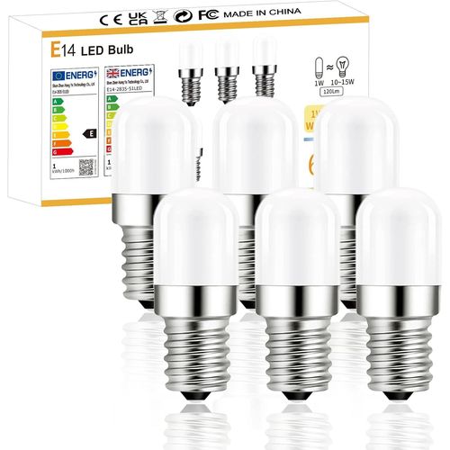 Kal-Ampoule Led E14 Blanc Chaud,E14 2700k Ampoule Led Pour Rfrigrateur,1w quivalent  15w,120 Lumens Ampoule Led E14 Pour Frigo,Lampe Pour Machine A Coudre, Culot E14,6 Pices