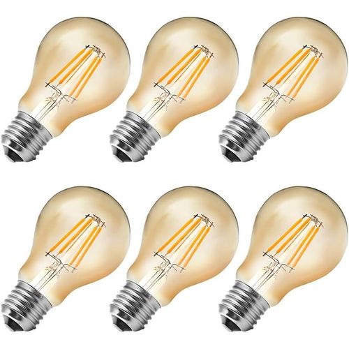 Kal-Ampoule Led Filament E27 A60 4w quivalent 40 W 400lm Blanc Chuad 2700k Ampoule Rtro Edison Antique Lampe Idal Pour La Maison, Bars, Caf, Restaurant Non-Dimmable Ambre Lot De 6