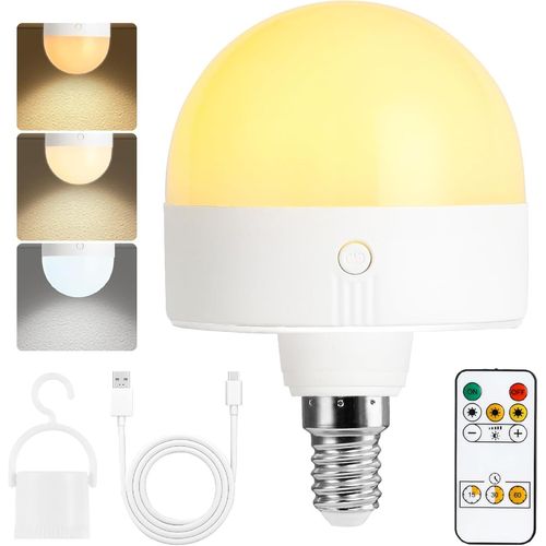Kal-Ampoule Rechargeable Avec Minuterie Et Tlcommande, Ampoules  Piles  Intensit Variable Avec Base Magntique, Ampoule Led E14 Amovible, Lampes Non Cbles Avec 3 (3colour, E14-1pc)