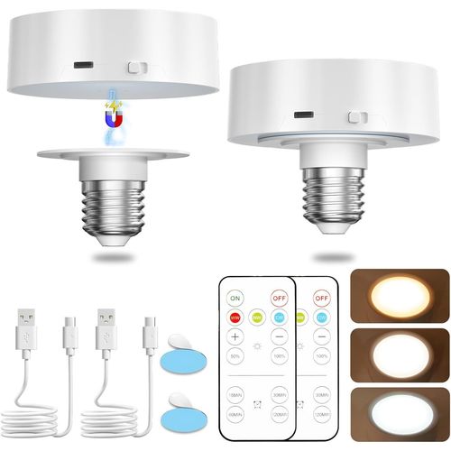Kal-Ampoule Rechargeable E27 Avec Tlcommande, Ampoules  Piles Pour Lampes, Ampoules Led Dimmable Avec Vis E27 Pour Appliques Murales Non lectriques Et Luminaires Suspendus-2pack