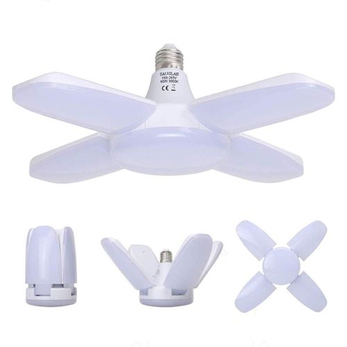 Kal-Ampoules De Garage  Led, E27 Dformable 60w 6800lm, Blanc Chaud 3000k, Ampoules De Garage  Led Avec 4 Panneaux Rglables Pour Garage, Entrept, Atelier, Sous-Sol (Pack Of 1)